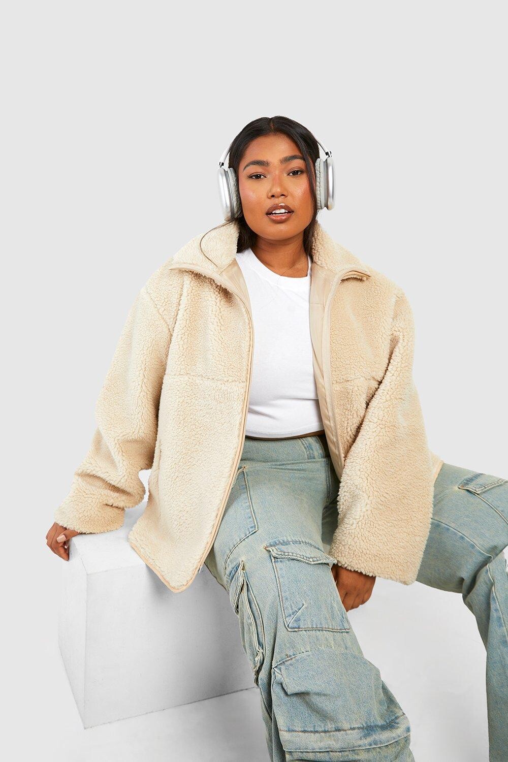 

Куртка teddy из искусственного меха с деталями на молнии Boohoo, серый