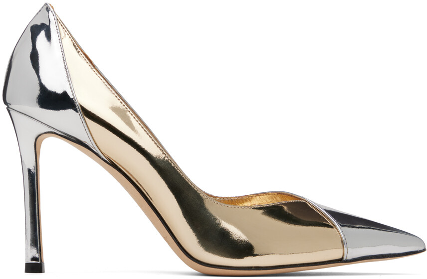 

Серебряные и золотые туфли Cass 95 на каблуке Jimmy Choo