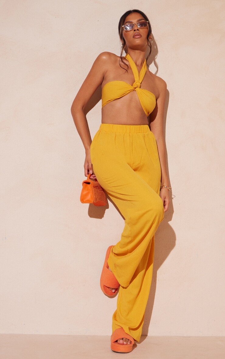 

PrettyLittleThing Оранжевые широкие тканые брюки с резинкой на талии, Оранжевый