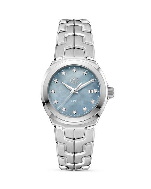 

Link Кварцевые женские серо-синие часы из стали, 32 мм TAG Heuer, цвет Silver