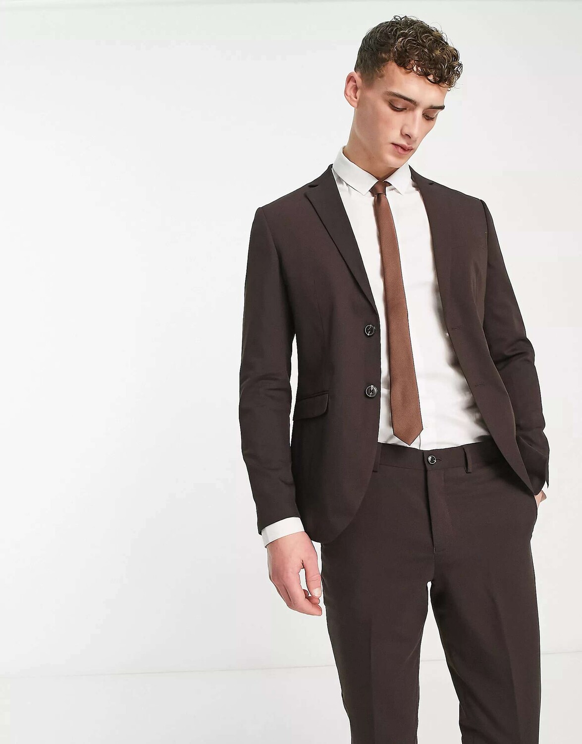 

Супероблегающий пиджак Jack & Jones Premium шоколадного цвета