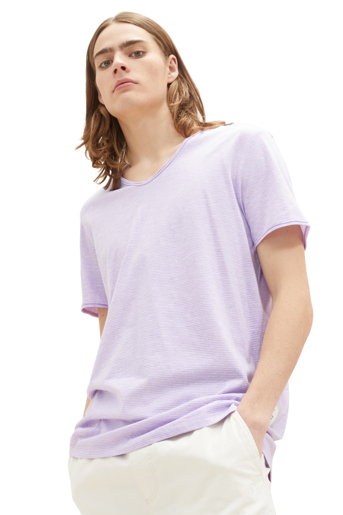Мужская сиренево-белая футболка в тонкую полоску yd Tom Tailor Denim, фиолетовый