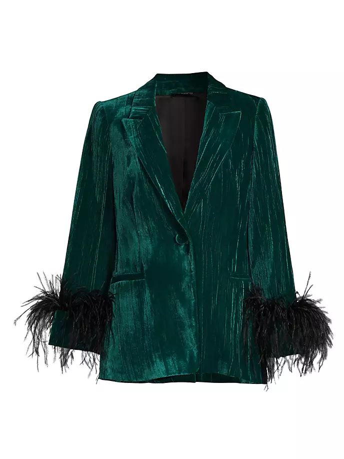 

Бархатный блейзер Scottie с перьями Ungaro, цвет jade