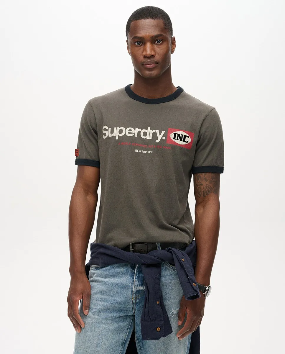 

Футболка с графическим рисунком и логотипом Core Ringer Workwear Superdry, темно-серый