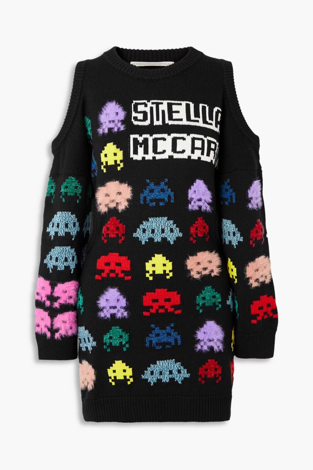 

Платье мини вязки интарсия с открытыми плечами Game On Stella Mccartney, черный