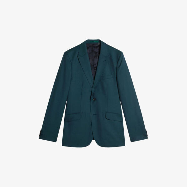 

Шерстяной пиджак узкого кроя фактурной ткани Tonic Ted Baker, бирюзовый