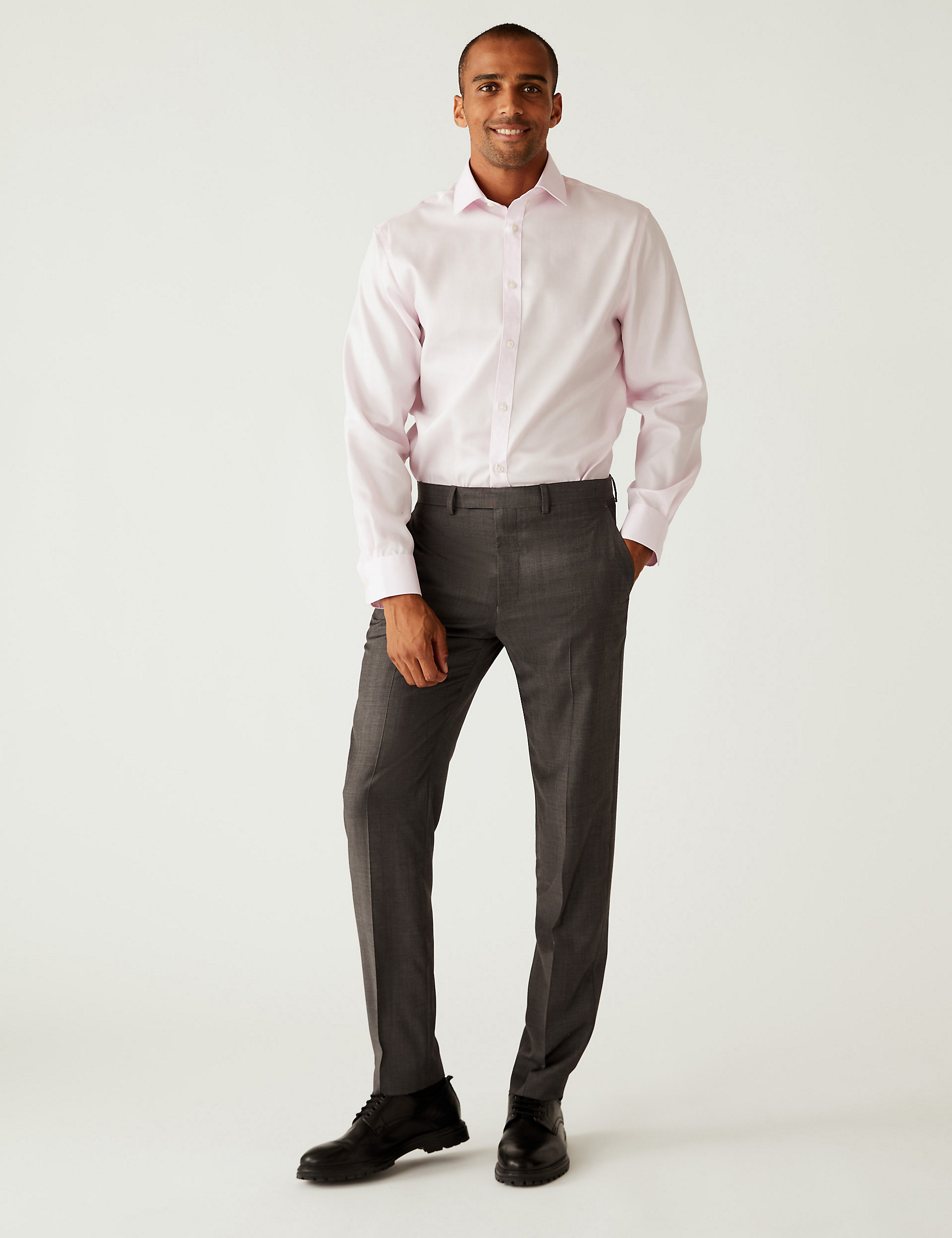 Рубашка обычного кроя из чистого хлопка без глажки Marks & Spencer, светло-розовый рубашка обычного кроя из чистого хлопка без глажки marks