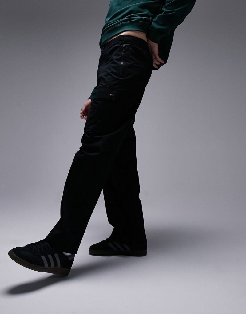 Черные брюки карго с поясом Topman