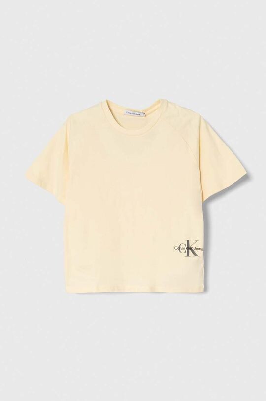 

Детская хлопковая футболка Calvin Klein Jeans, бежевый
