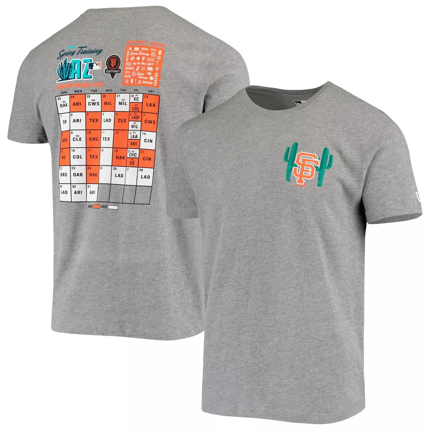 

Мужская серая футболка New Era Heathered San Francisco Giants Spring Training Schedule, Серый