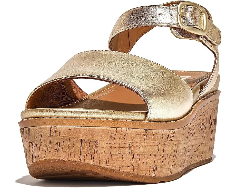 

Туфли FitFlop Eloise Cork-Wrap Leather Back-Strap Wedge Sandals, цвет Platino