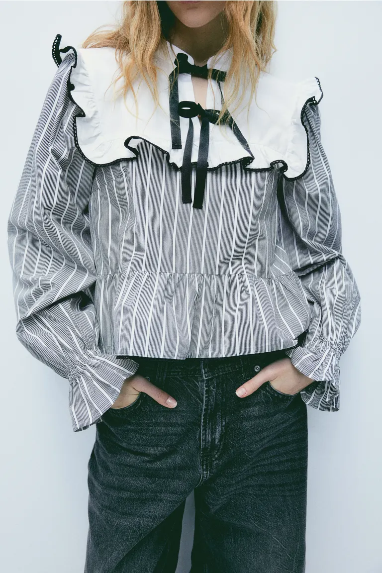 Блузка с воланами и завязками H&M, черный