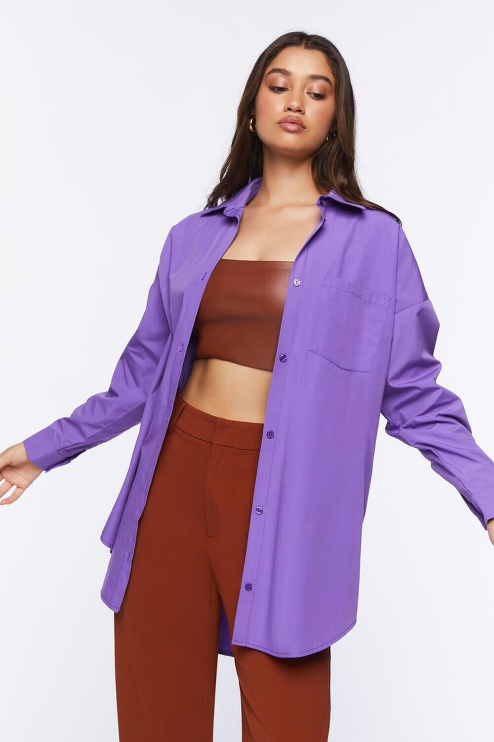 

Длинная рубашка оверсайз из поплина Forever 21, фиолетовый