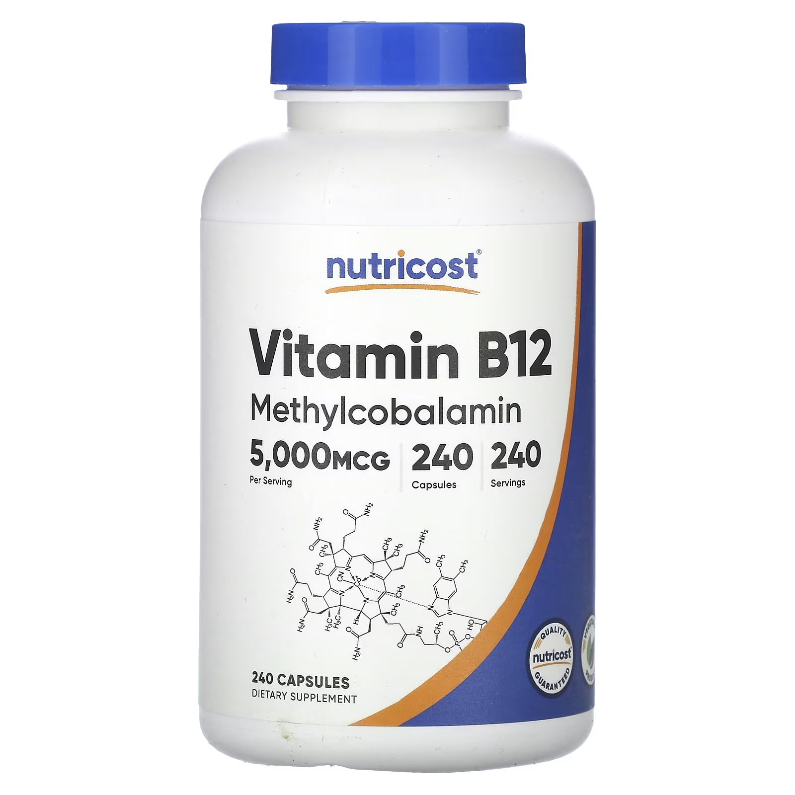 Витамин B12 Nutricost 5000 мкг, 240 капсул progress labs витамин b12 1000 мкг пробиотик 120 капсул