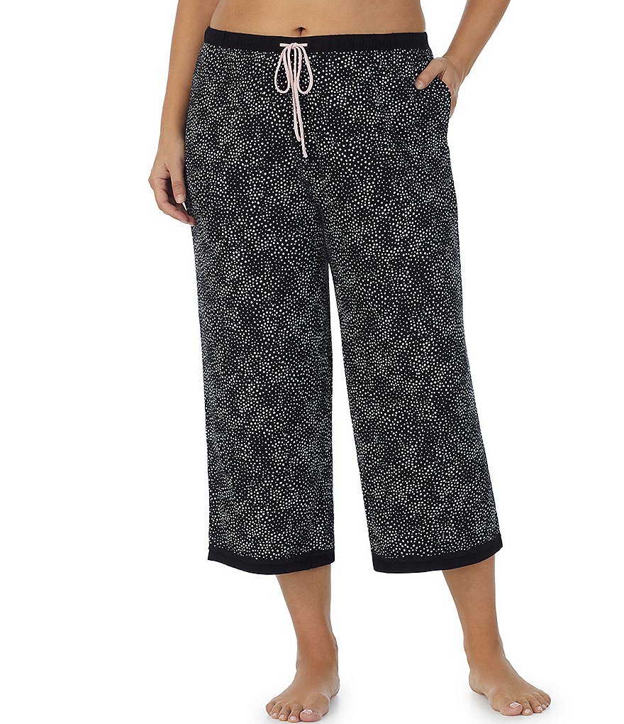 Kensie Укороченные пижамные брюки больших размеров из джерси в горошек, черный