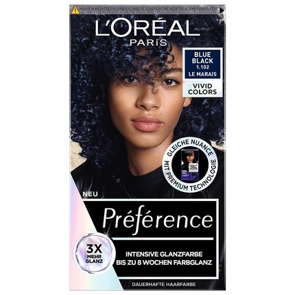 

L'Oréal Paris Интенсивная перманентная краска для волос Preference Vivid Colors 1.102 Синий Черный