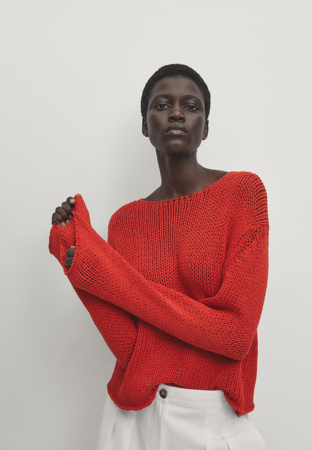 Вязаный свитер CREW NECK Massimo Dutti, цвет red