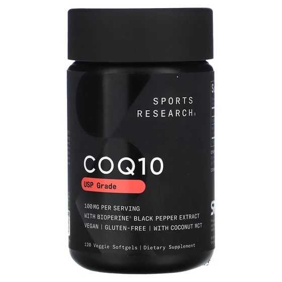 Пищевая добавка Sports Research CoQ10, 100 мг, 120 мягких желатиновых капсул