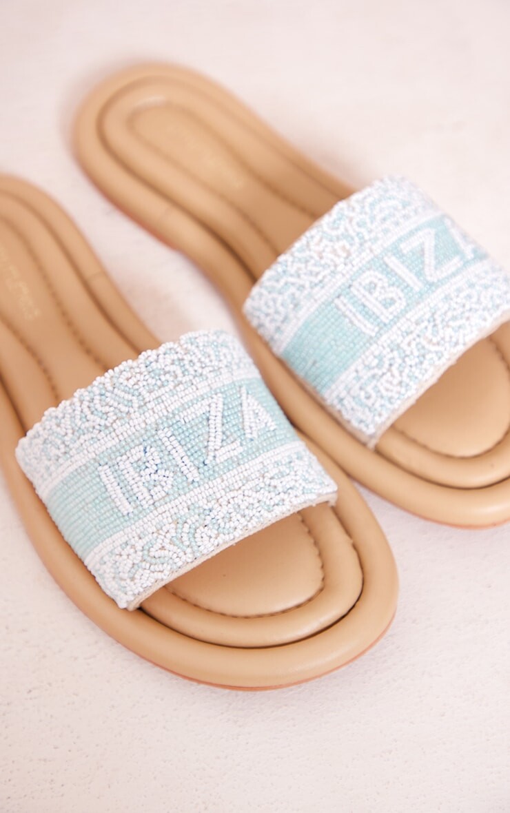 

PrettyLittleThing Синие босоножки с пайетками "Ibiza" из натуральной кожи с круглым носком