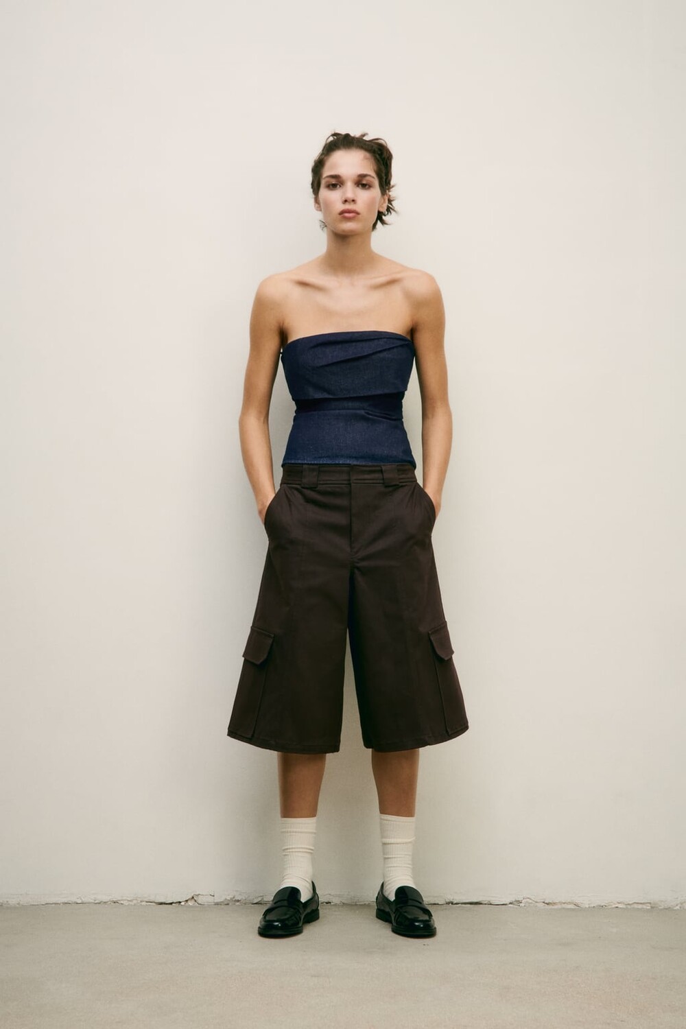 

Топ без бретелек ZARA, темно-синий
