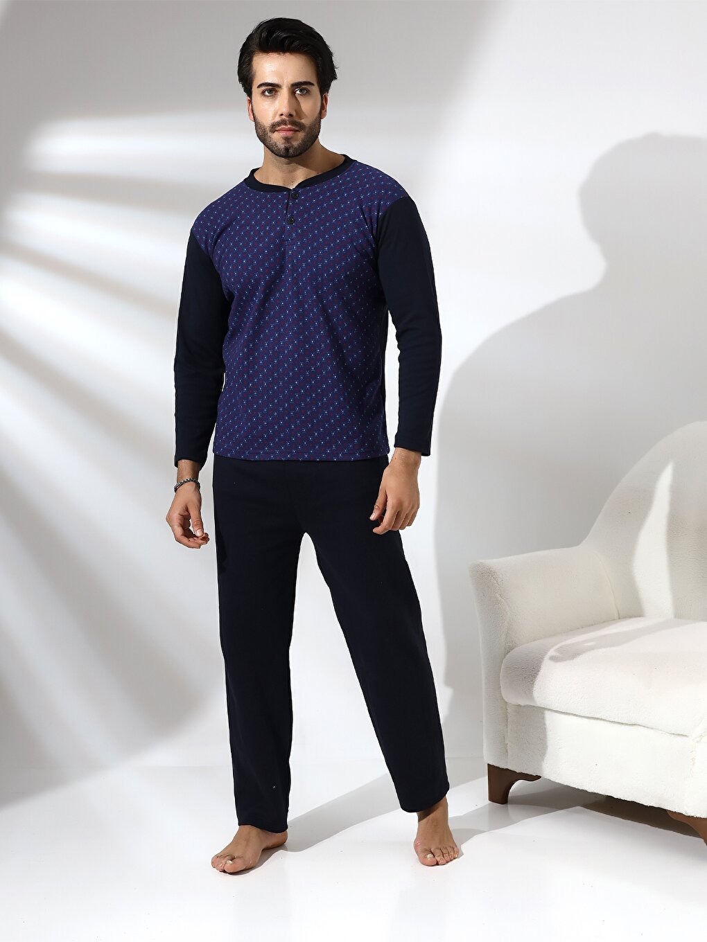 Мужской пижамный комплект стандартной формы Güneş, темно-синий мужская пижамная нижняя часть стандартной формы güneş черный