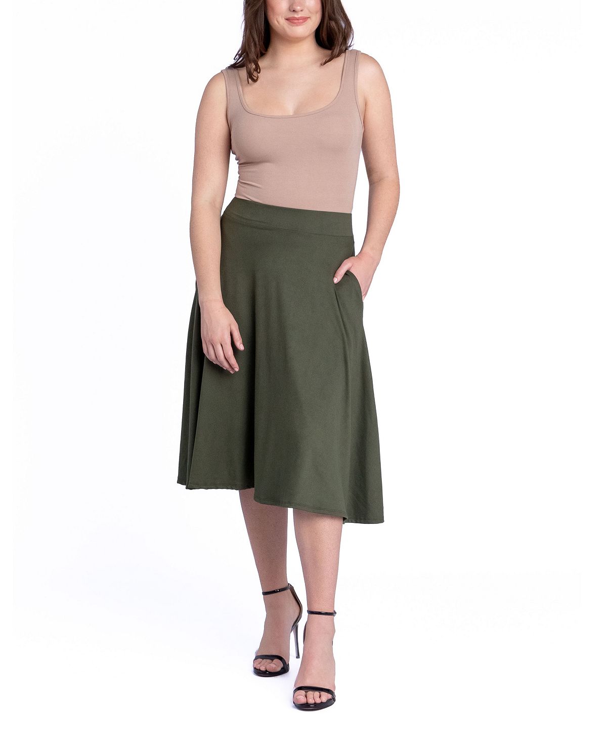 Женская юбка-миди с карманами и эластичным поясом 24seven Comfort Apparel, зеленый
