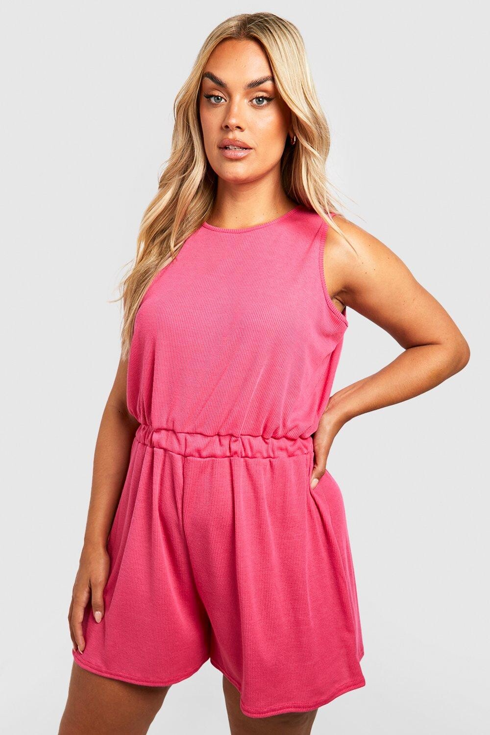 

Комбинезон plus с эластичной поясной поясой Boohoo, розовый