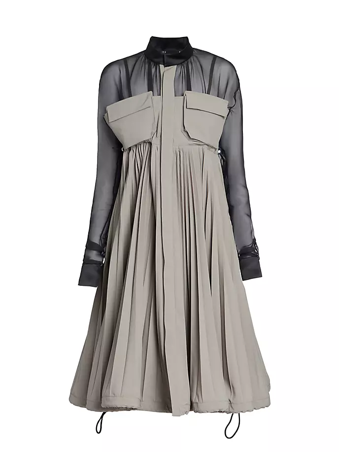 

Платье из матовой тафты Sacai, бежевый