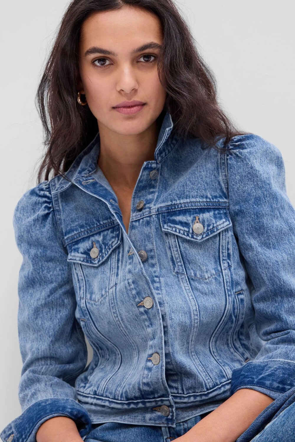 

Джинсовая куртка Icon с объемными рукавами Gap, синий