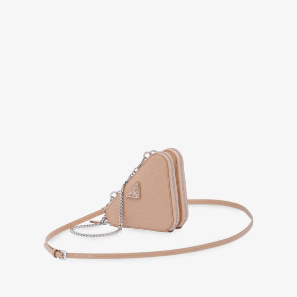 

Миниатюрная кожаная сумка через плечо треугольной формы Prada, цвет powder