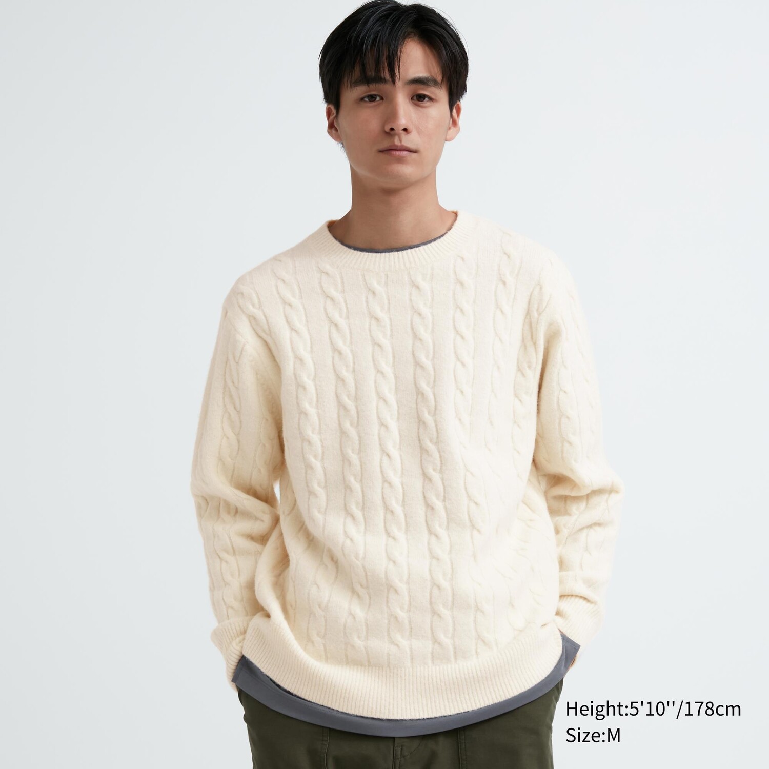 

Джемпер косой вязки с круглым вырезом из пряжи суфле Uniqlo, кремовый, Бежевый
