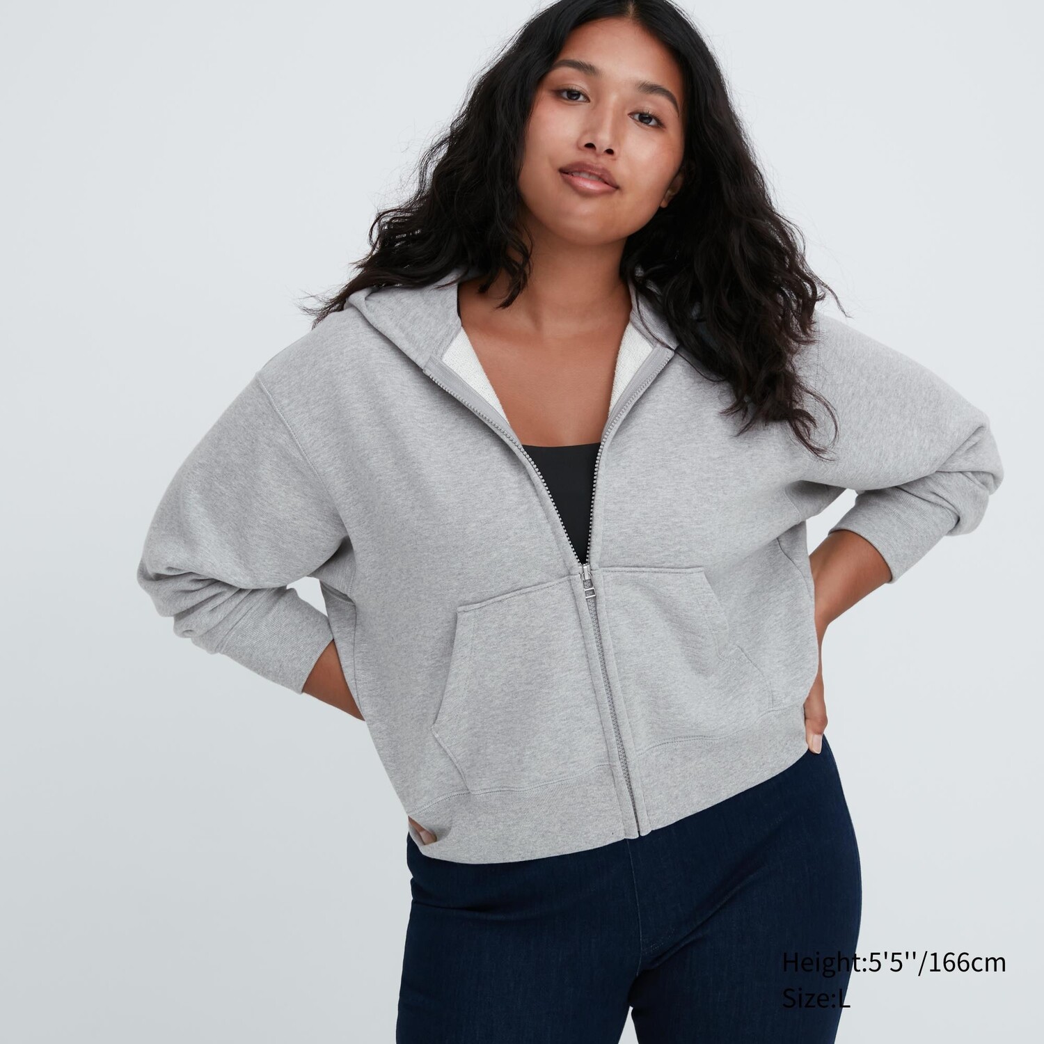 

Укороченная толстовка Sweat на молнии Uniqlo, серый