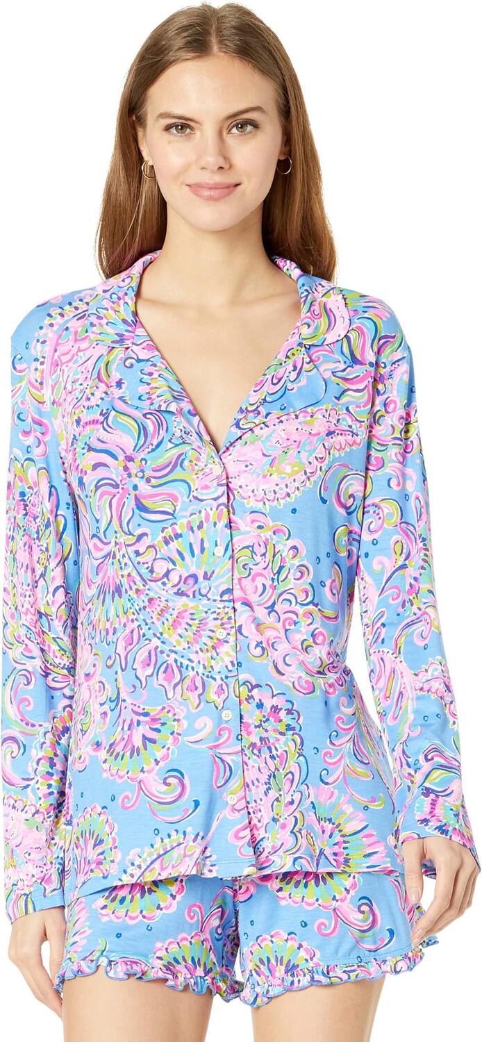 

Вязаный топ на пуговицах с длинными рукавами Pj Lilly Pulitzer, цвет Multi Mermaid Grotto Knit