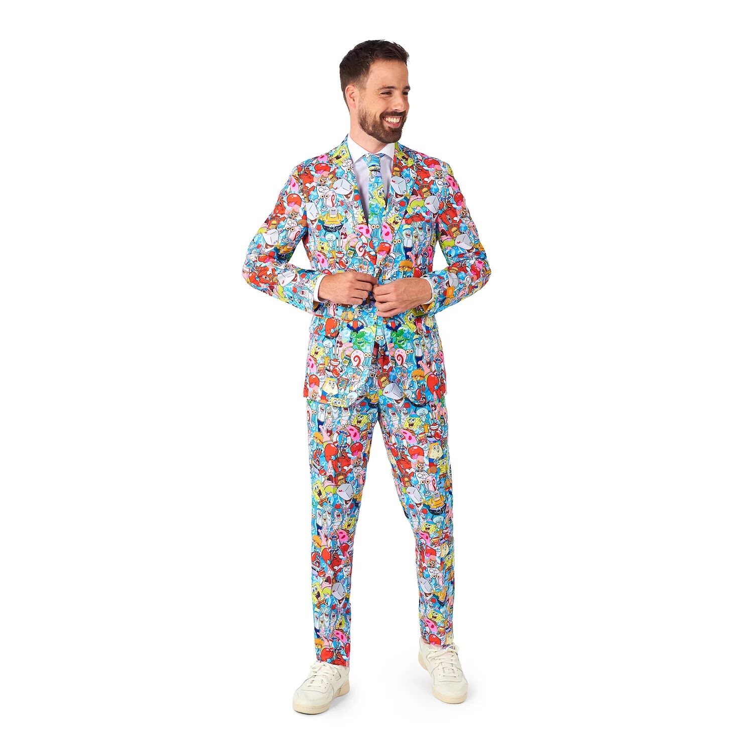 

Мужской костюм и галстук приталенного кроя OppoSuits с принтом Spongebob