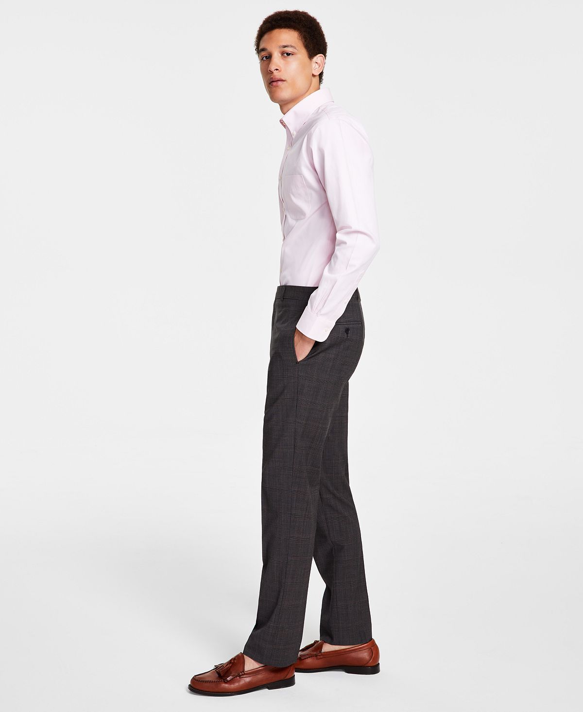 Мужские классические эластичные костюмные брюки в тонкую полоску из смесовой шерсти Brooks Brothers