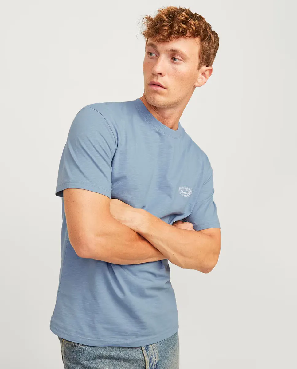 

Мужская футболка с короткими рукавами, круглым вырезом и принтом спереди Jack & Jones, светло-голубой