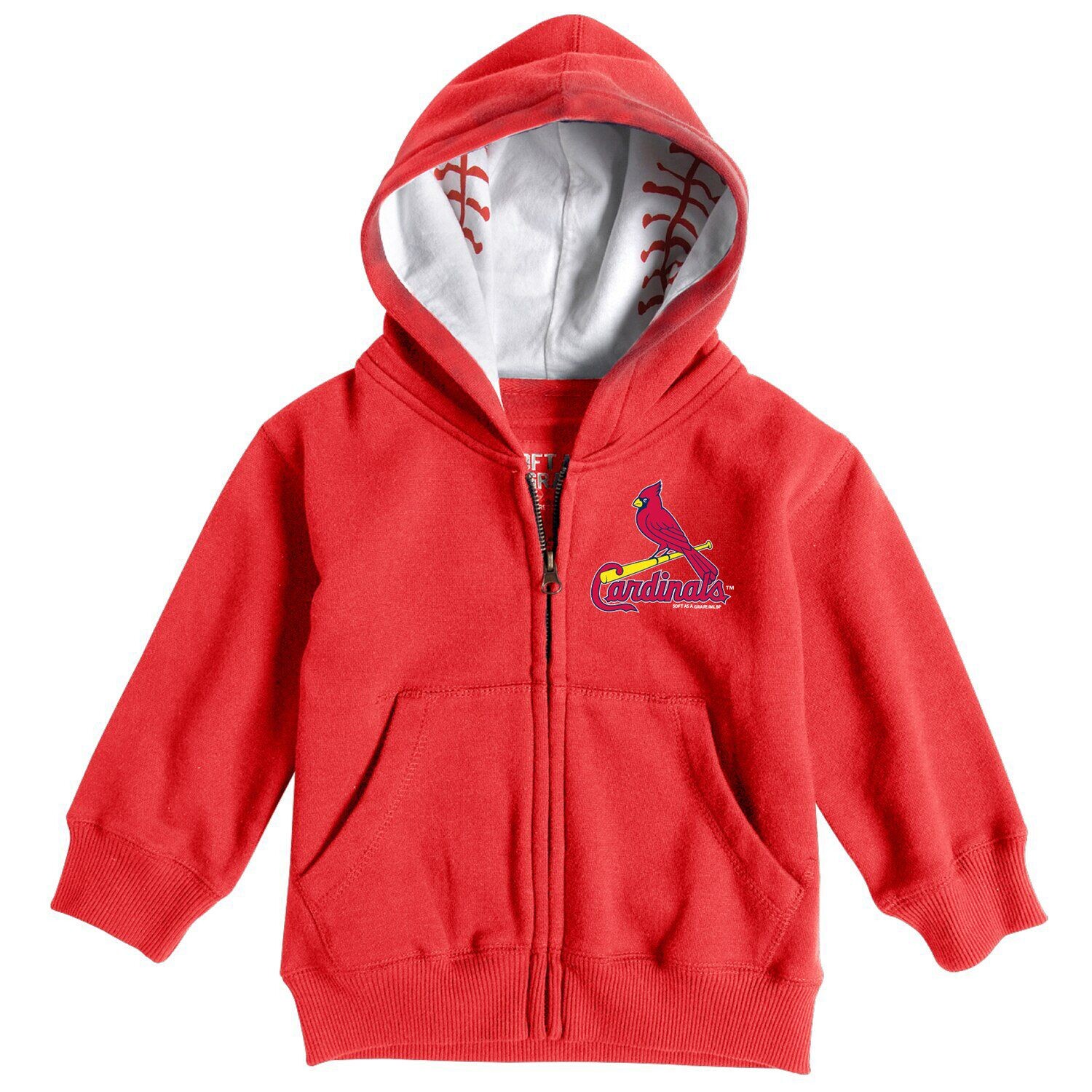 

Толстовка с капюшоном Infant Soft As A Grape Red St. Louis Cardinals с бейсбольным принтом и молнией во всю длину Unbranded