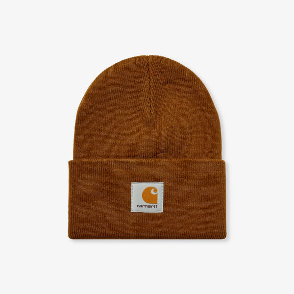 

Трикотажная шапка в рубчик с фирменной нашивкой Carhartt Wip, цвет hamilton brown
