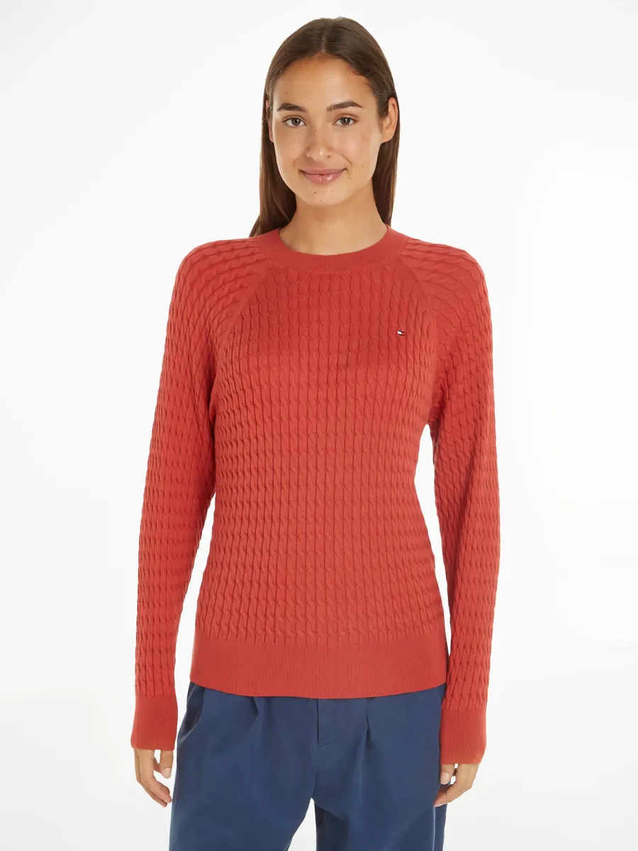 

Свитер Tommy Hilfiger с круглым вырезом "CO CABLE C-NK SWEATER", с узором кос, красный