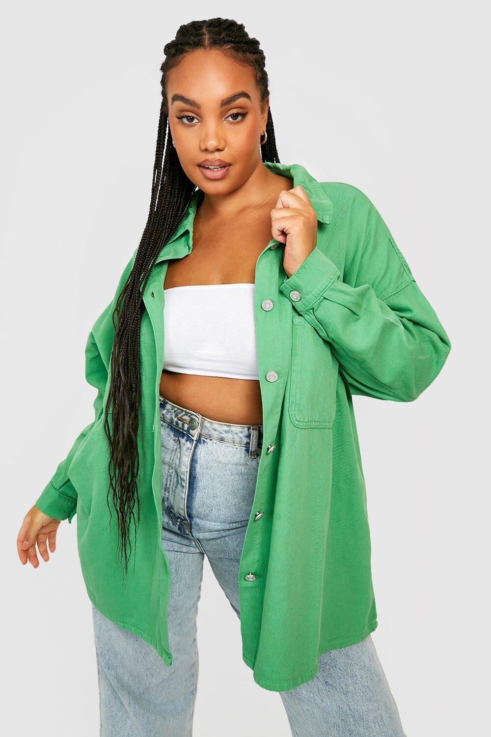 

Джинсовая рубашка plus color pop Boohoo, зеленый