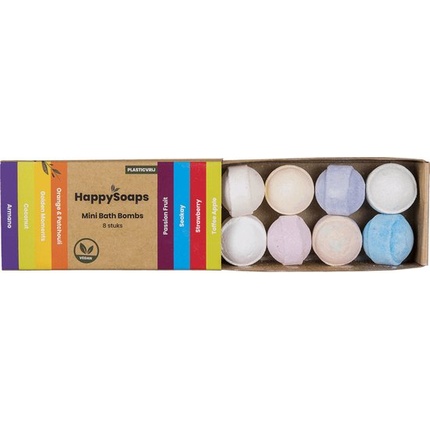 

Мини-бомбочки для ванны Happysoaps — тропические фрукты — 8 бомбочек для ванны с разными тропическими ароматами — 100 % без пластика, веганские и натуральные