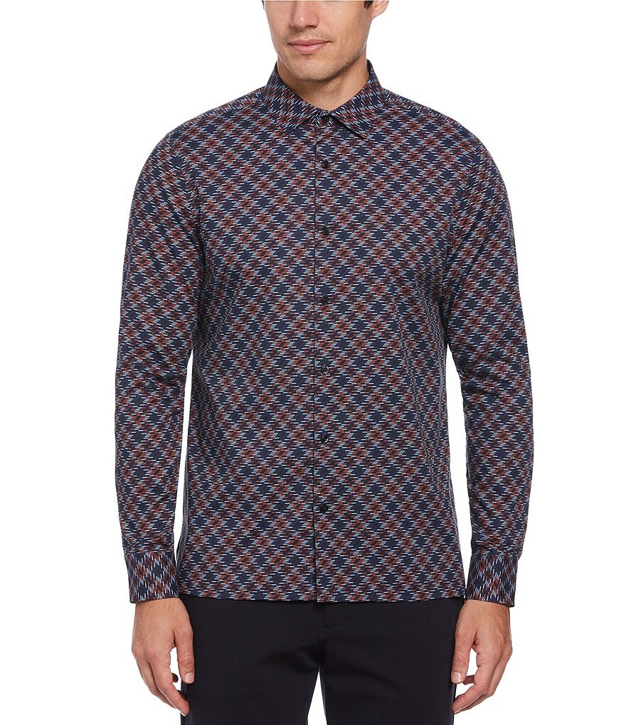 

Рубашка из эластичной ткани с длинными рукавами и принтом Perry Ellis, синий