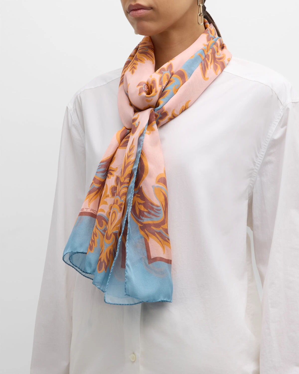 

Прозрачный шелковый шарф с узором Etro, цвет Print On Pink Base