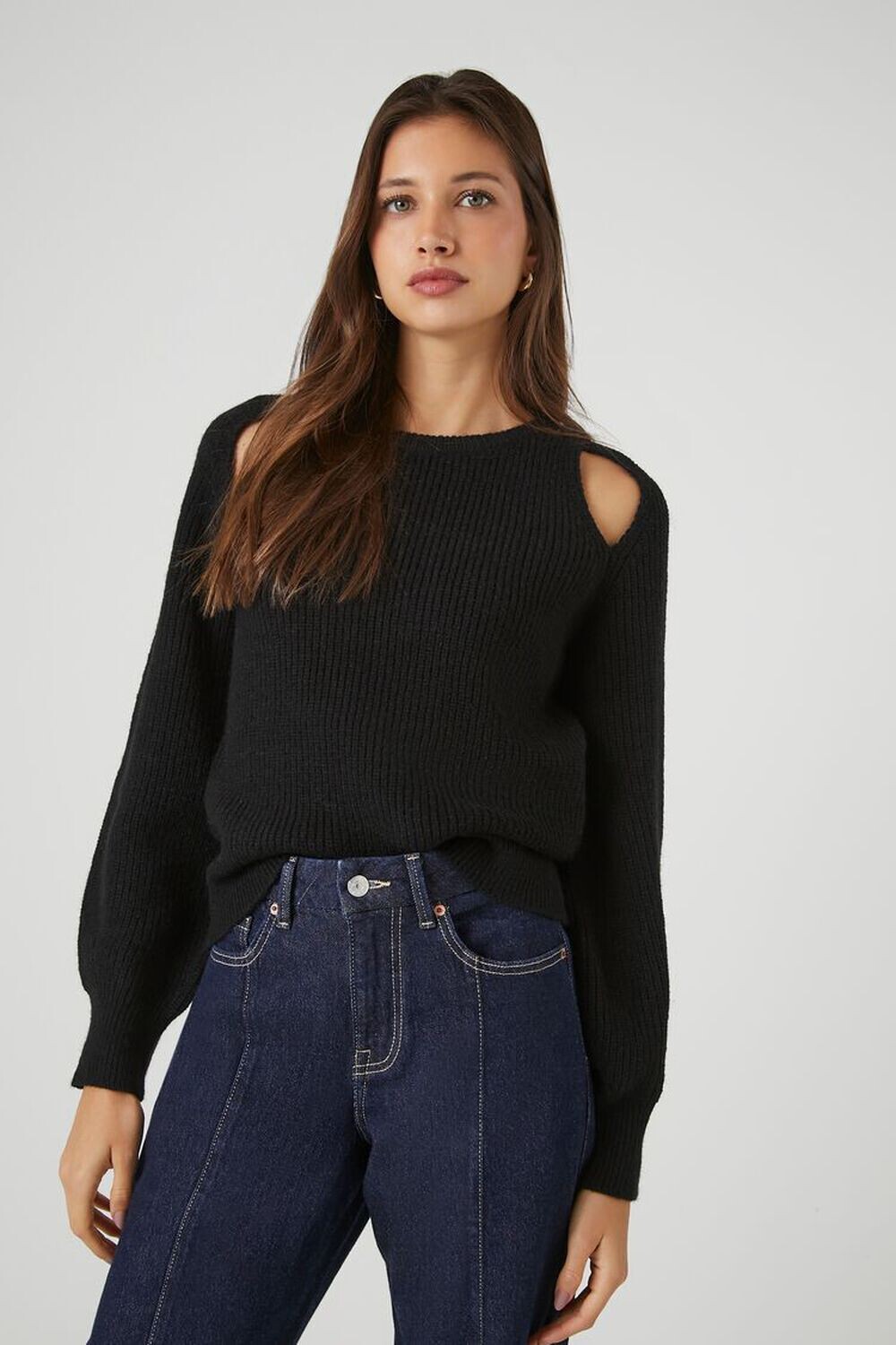 

Ребристый свитер с открытыми плечами Forever 21, черный