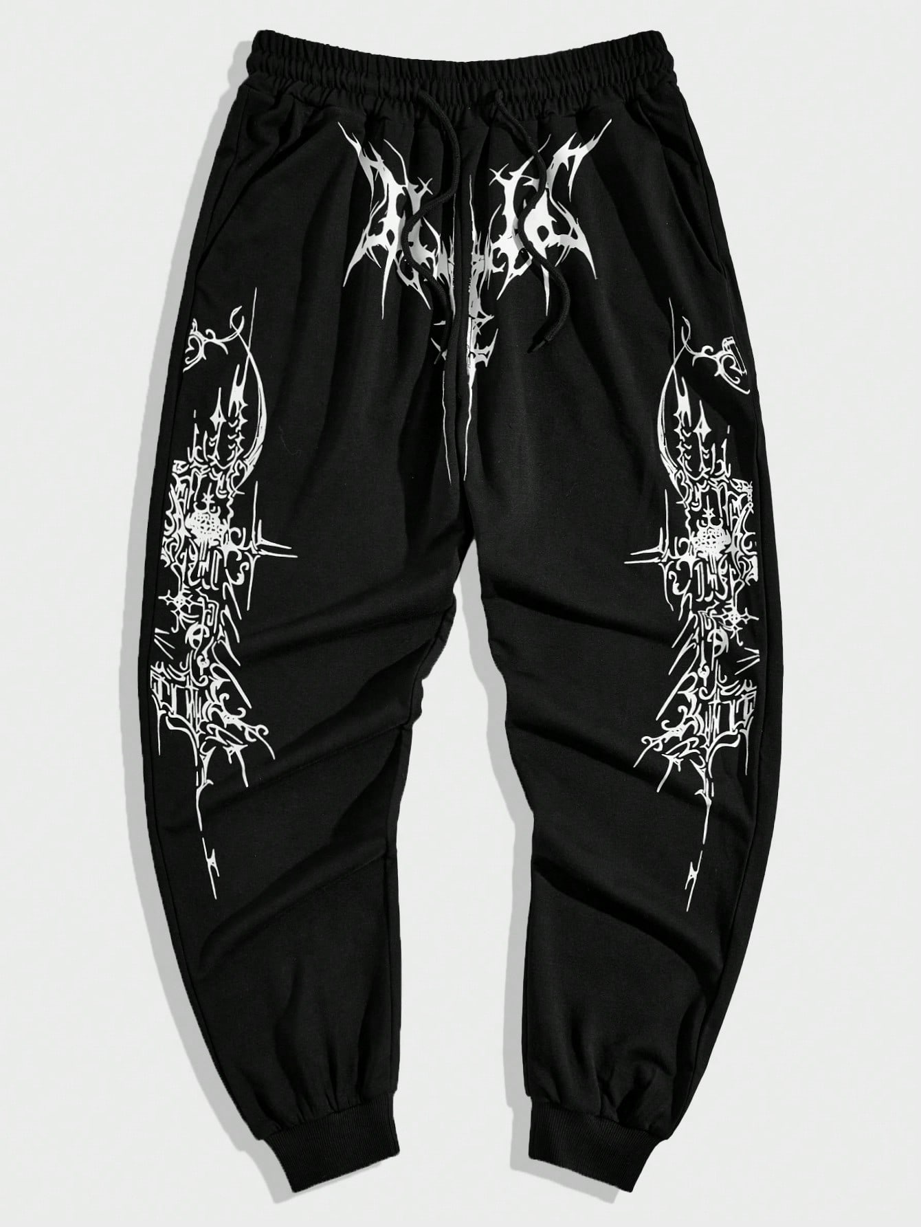 цена ROMWE Goth Мужские брюки-джоггеры в готическом стиле, черный