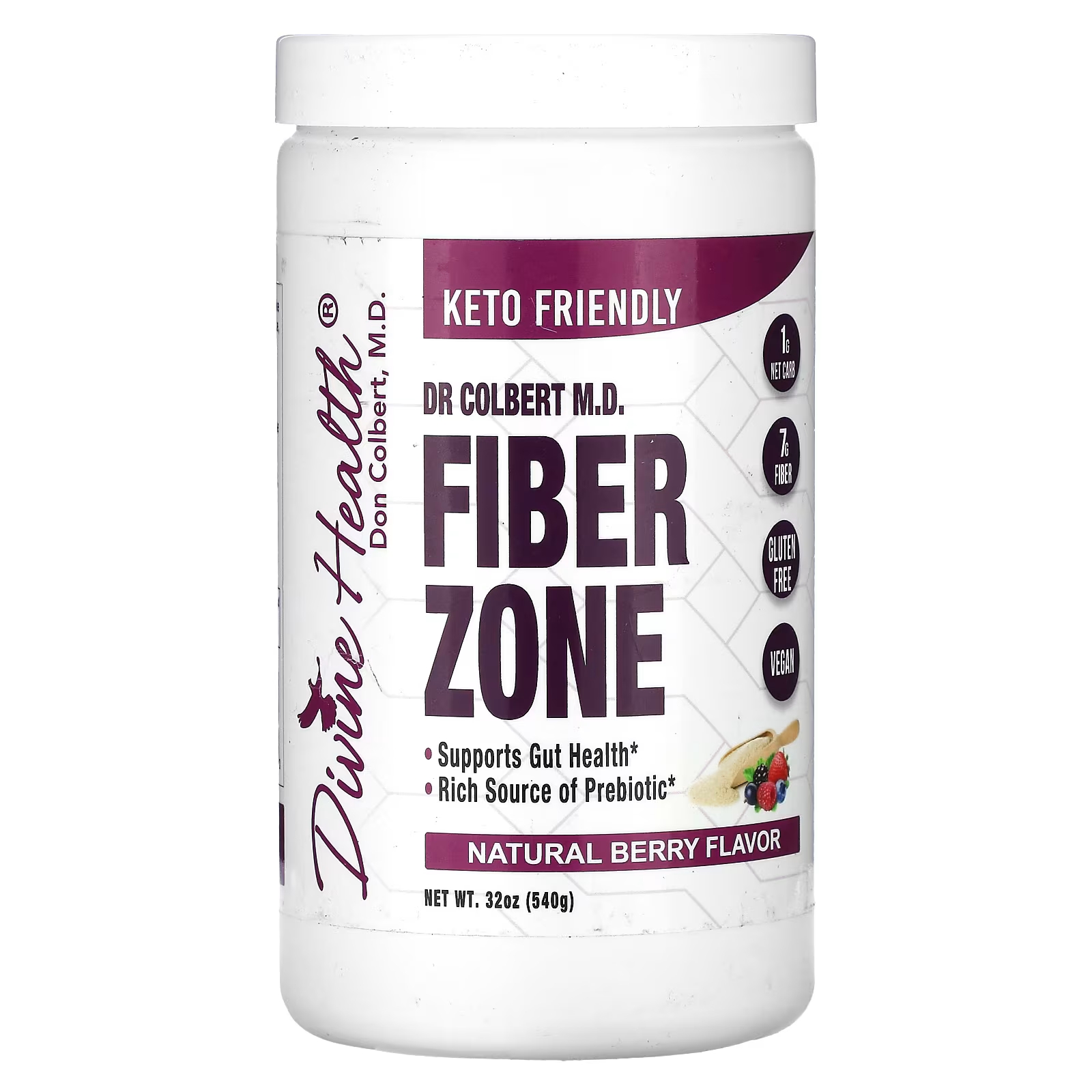 Порошок Divine Health Dr Colbert MD Fiber Zone Natural Berry поддержка здоровья кишечника, 540 г