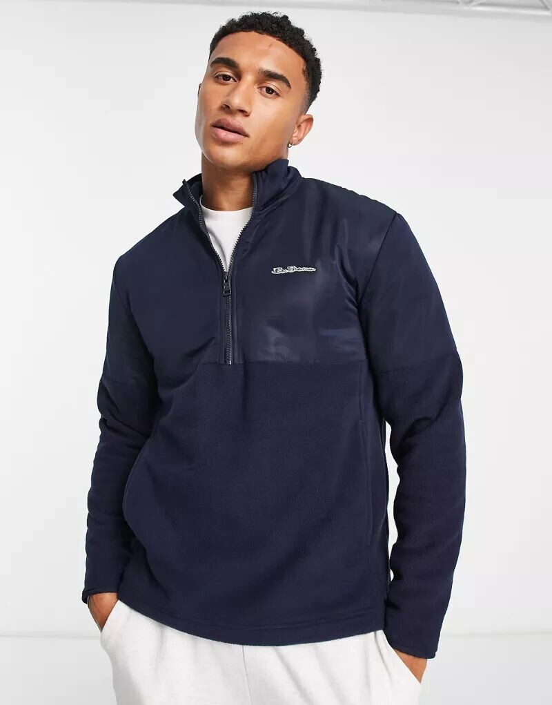 

Темно-синий флисовый флис с нейлоновыми вставками на половинной молнии Ben Sherman