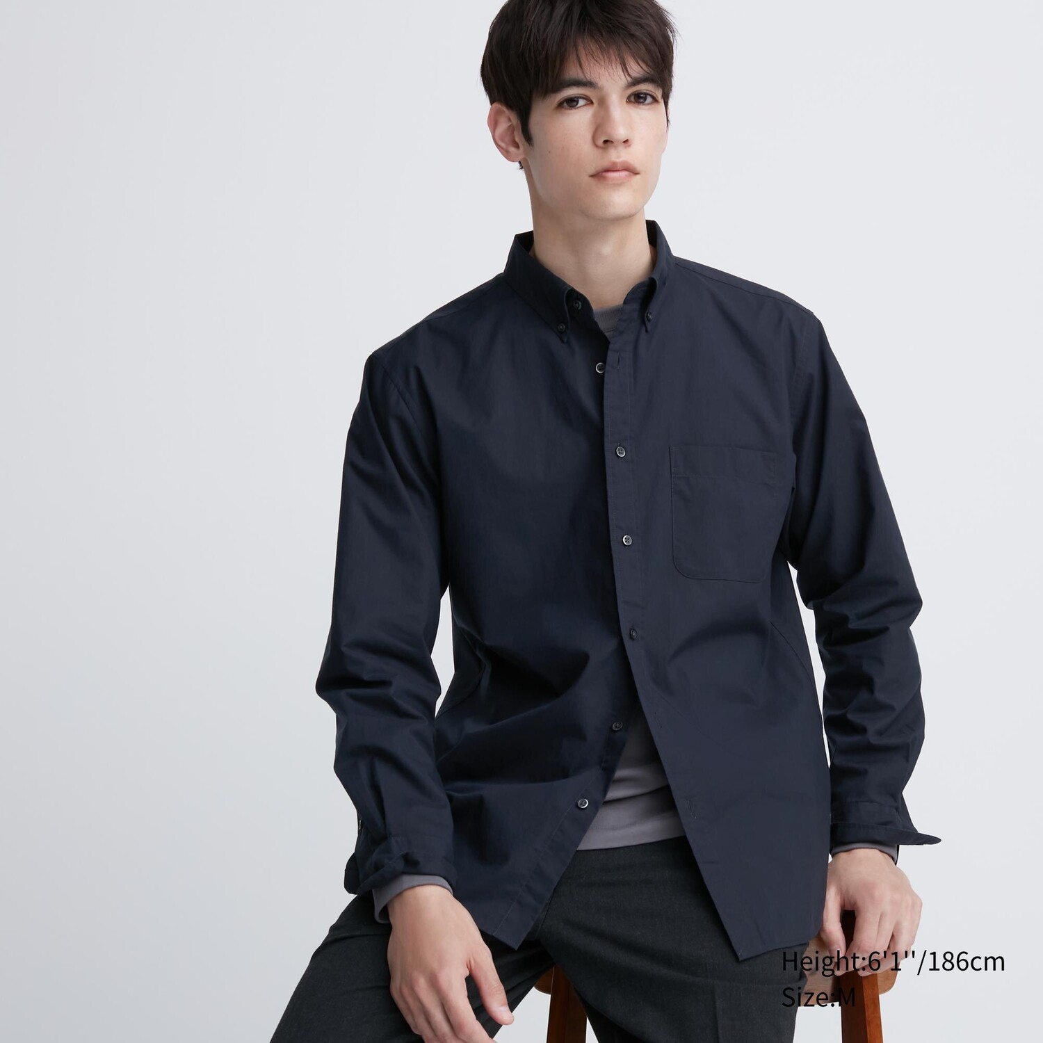 

Рубашка UNIQLO из тонкого текстурированного хлопка, темно-синий