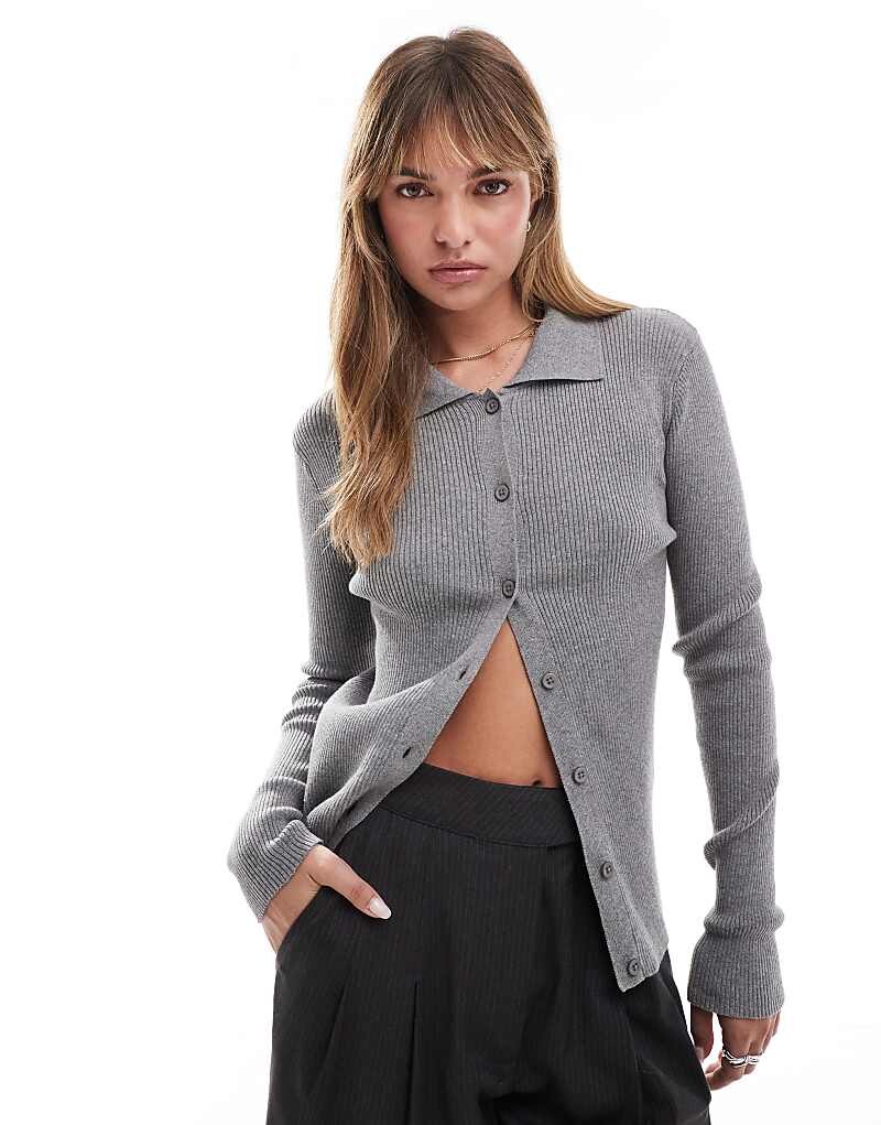 

Miss Selfridge – Приталенный кардиган в рубчик серого меланжа