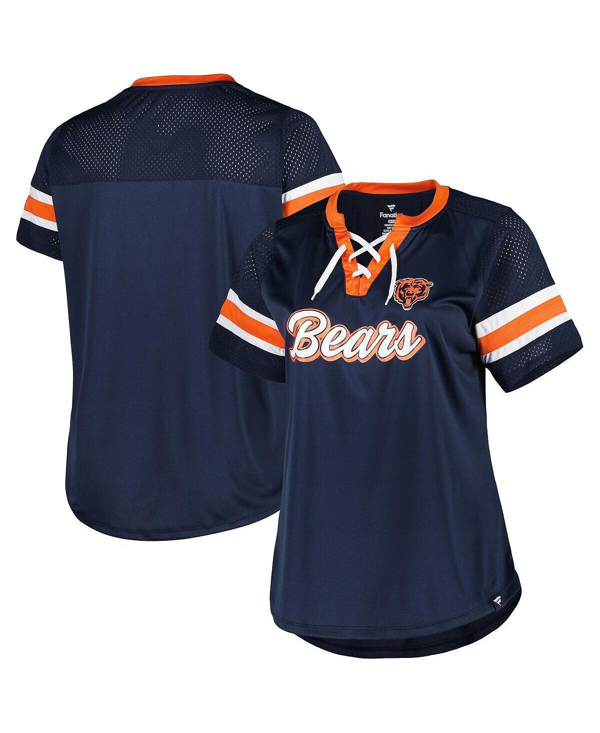 

Женская темно-синяя футболка с логотипом Chicago Bears Original State на шнуровке больших размеров Fanatics, темно-синий